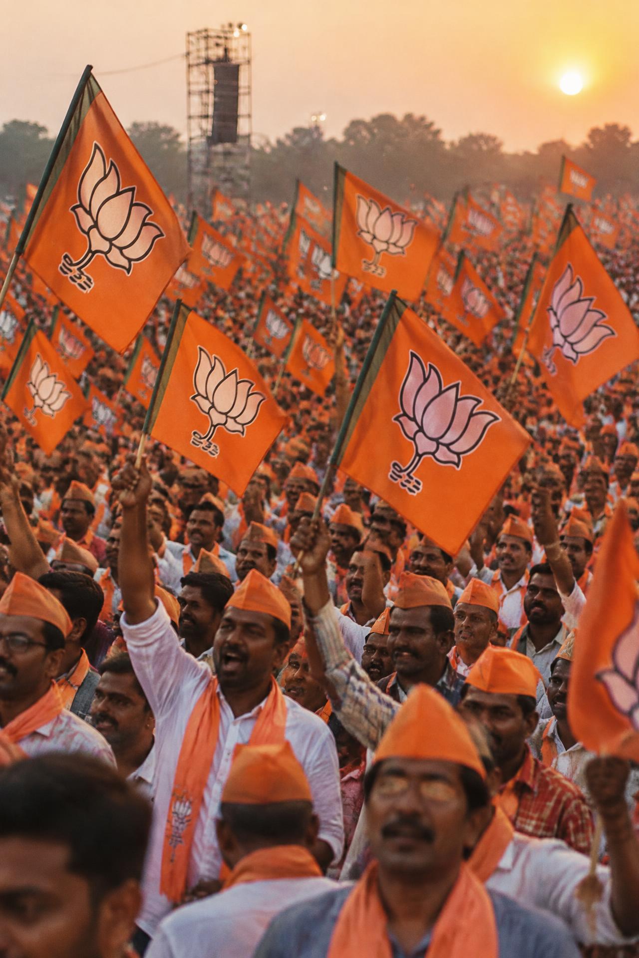 BJP karyakartas at a rally in Uttar Pradesh